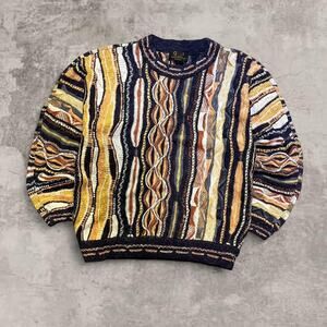 Guji Coogi Style Sweater Blue Beige Cotton Knit Jumper Medium Quiet Luxury Crop